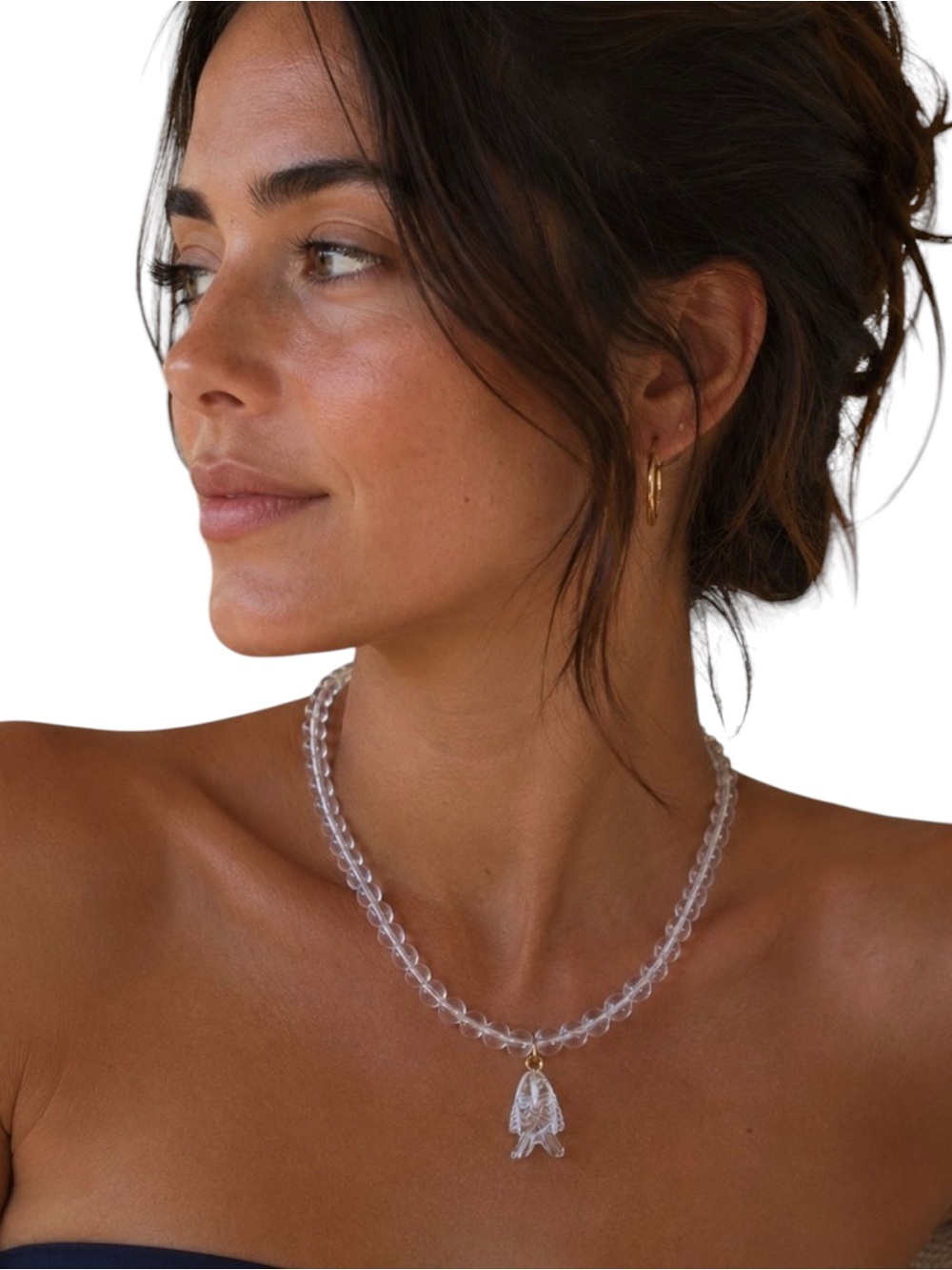 MAYAMAR Clear Glass Beaded Fish Charm Necklace